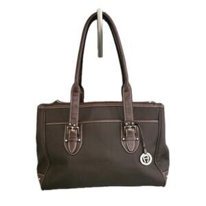 Etienne Aigner Vintage Leather & Canvas Tote Shoulder Bag‎ Purse Brown Large